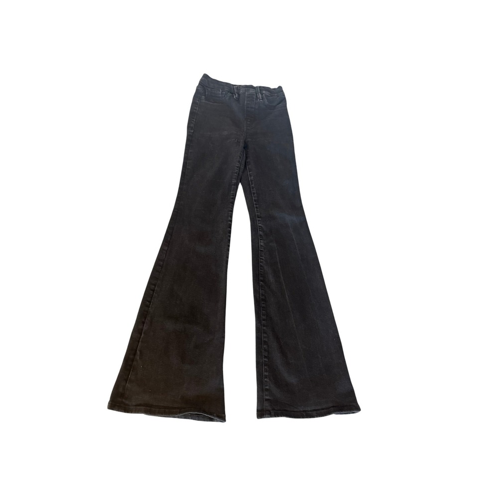 Good American High Rise Flare Jeans Washed Black Bell Bottom Stretch Denim